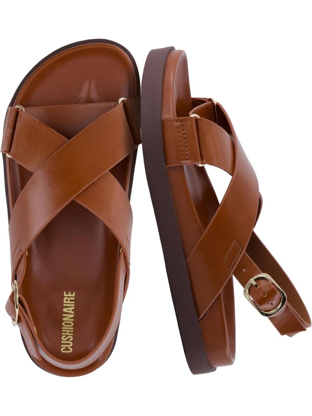 Women's Cognac Foot bed Sandals Comfortable Arch Support Slingback Strap